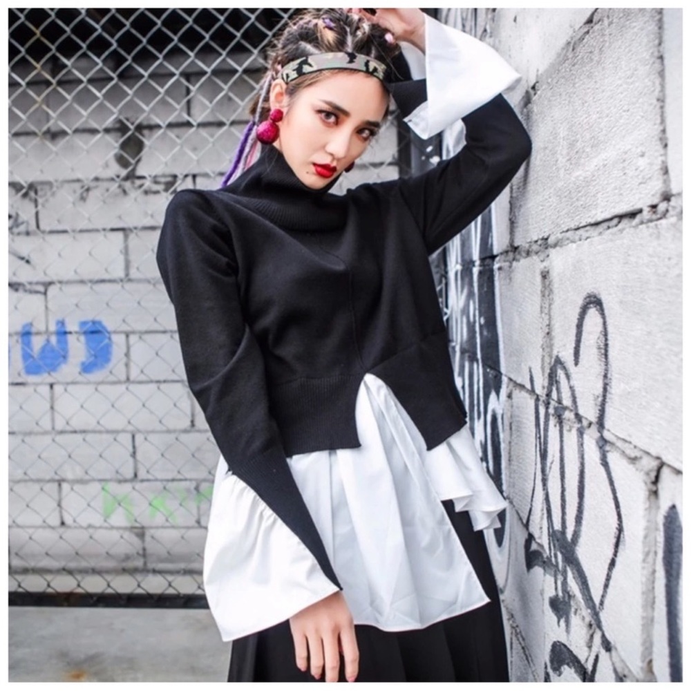 🎁 Asymmetrical Crew Neck Sweater Top - Picture 3 of 6